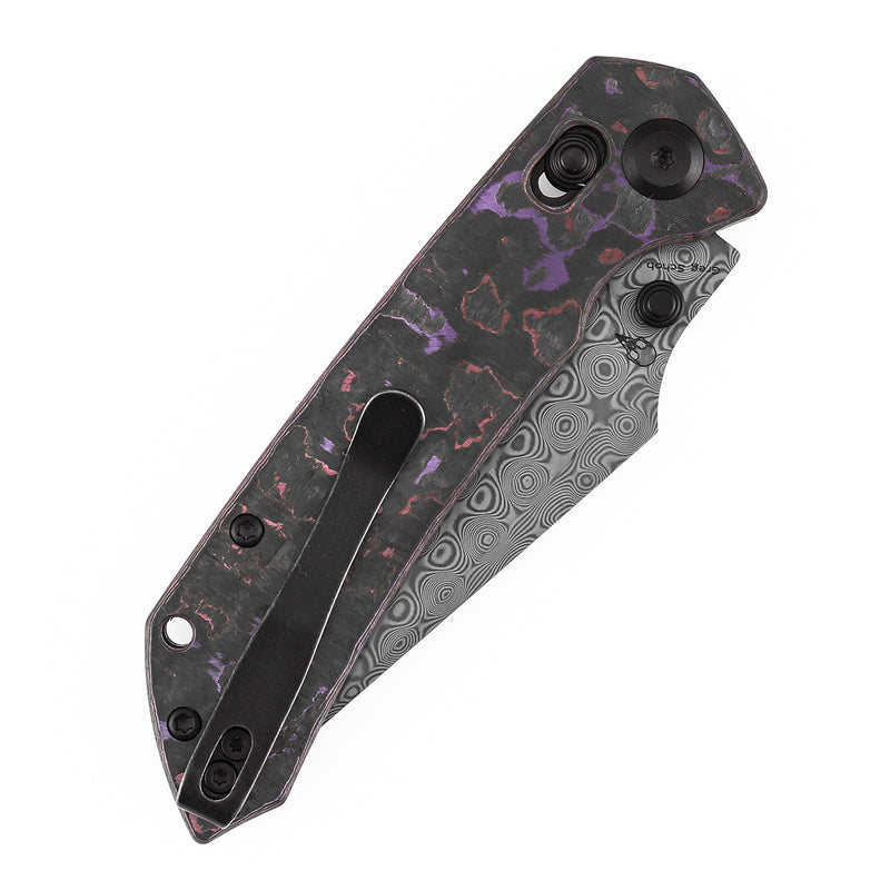 Kansept Fenrir K1034V9 Damascus Blade Purple Haze Fatcarbon Crossbar Lock Folding Knife