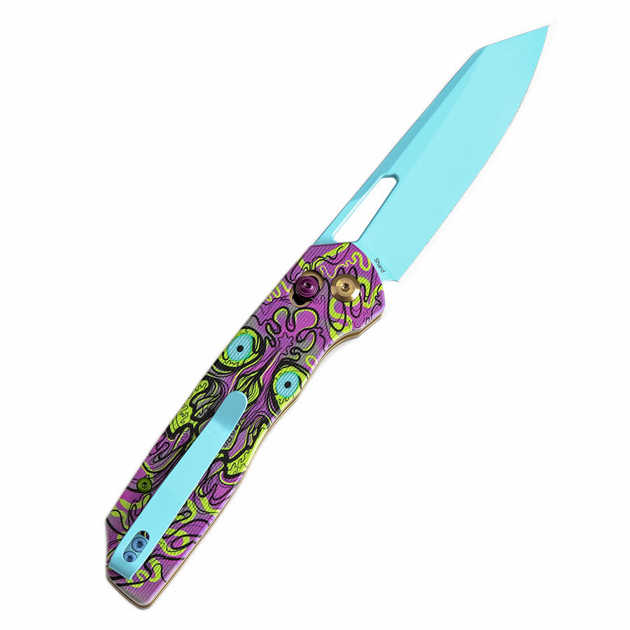 Tenable Shard T1006V9 14C28N Blade G10 with Purple Undead Print Handle Cross Bar Lock