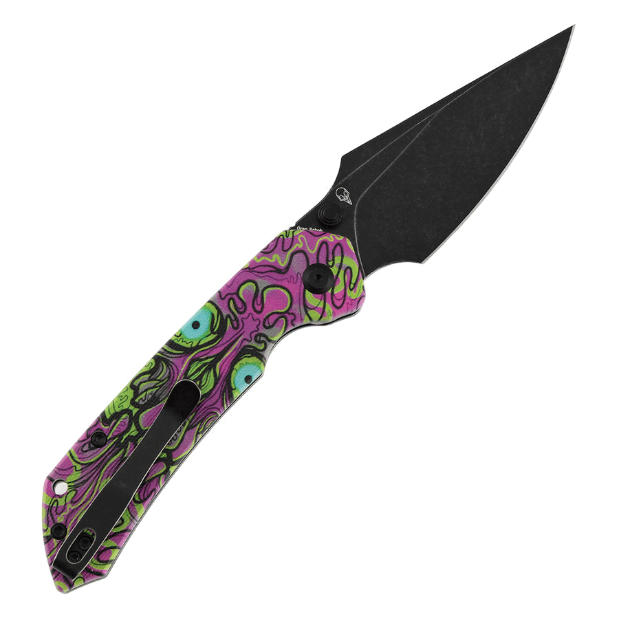 Tenable Fenrir B1034H17 Blackwash D2 Blade Jade G10 with Purple Undead Print Handle Top Liner Lock Folding Knife