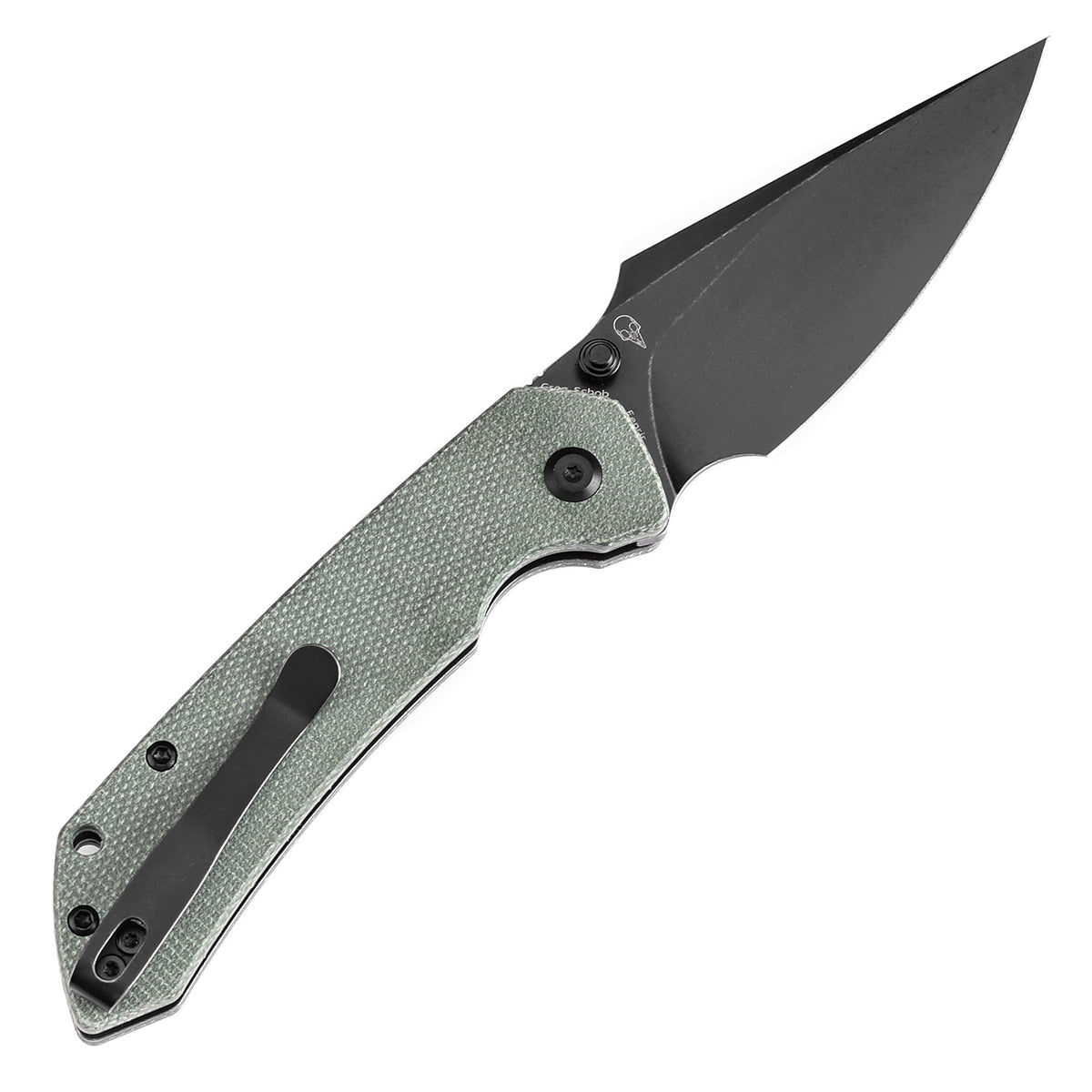 Tenable Fenrir T1034F5 Blackwashed 14C28N Blade Green Micarta Handle Button Lock Folding Knife