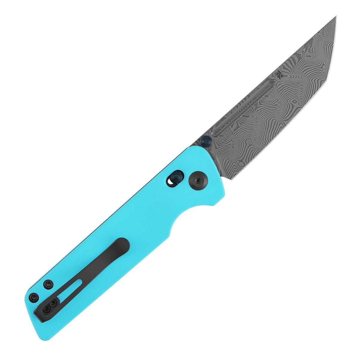 Tenable Anomaly B2038V3 Damascus Blade Blue G10 Handle Crossbar Lock Folding Knife