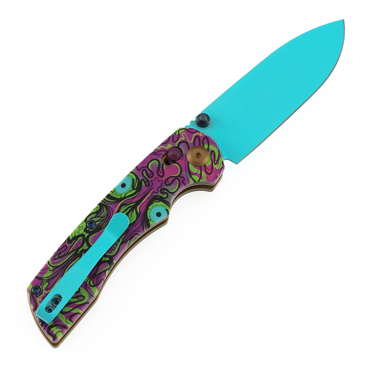 Tenable Kryo T1001V9 Blue Coated 14C28N Blade Jade G10 with Purple Undead Print Handle Crossbar Lock Flding Knife