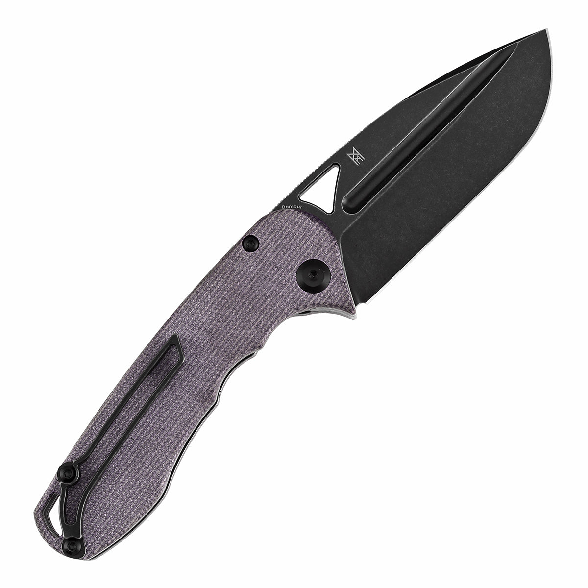 Tenable Bömbur T1054A6 Blackwashed D2 Blade Purple Micarta Handle Liner Lock Folding Knife