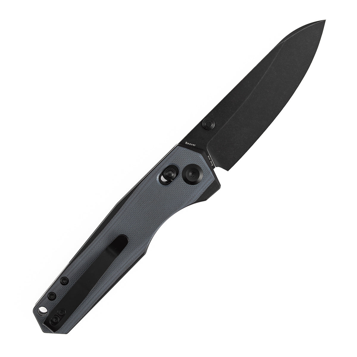 Tenable Beaver T1105V7 Blackwash Nitro-V Blade Gray and Black G10 Handle Crossbar Lock Folding Knife
