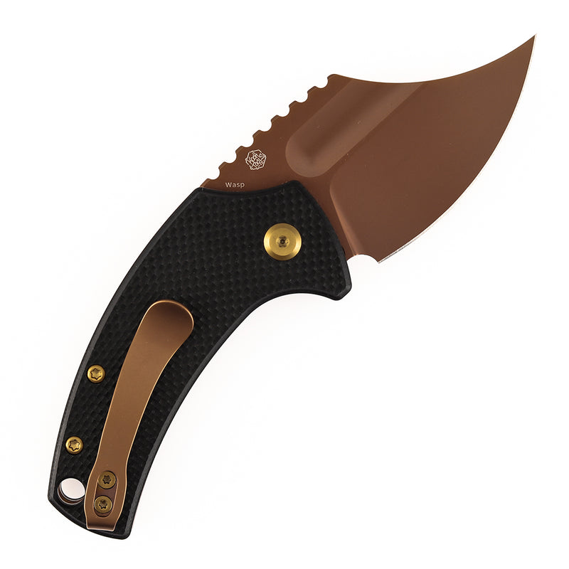Kansept Wasp T2144F3 Rose Gold Coated 154CM Blade Black G10 Handle Button Lock Folding Knife