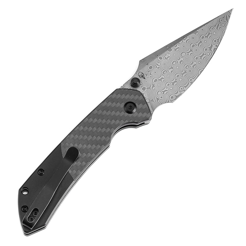 Kansept Fenrir K1034S6 Damascus Blade Carbon Fiber+Aluminium Handle Button Lock Folding Knife