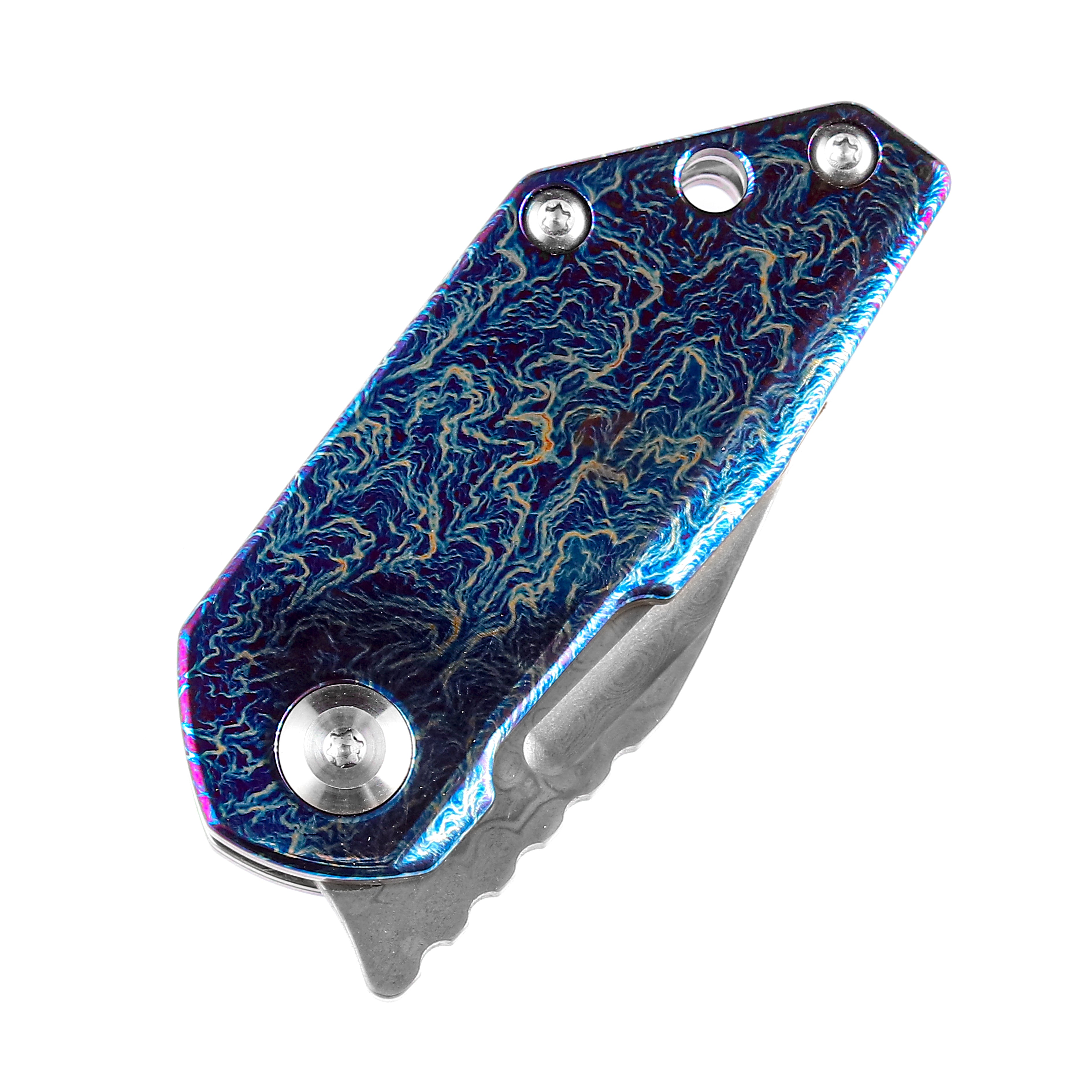 Kansept Knives RIO K3044D2 Damascus Blade Lightning Strike Anodized Titanium Handle Liner Lock EDC Knife