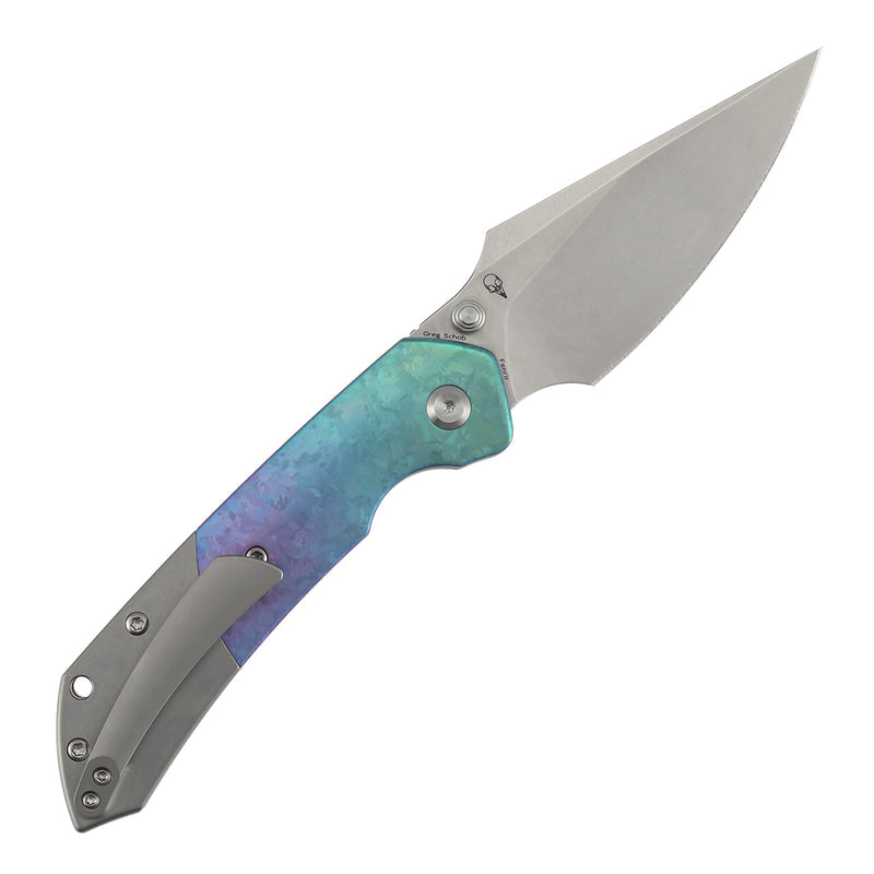 Navaja plegable Kansept Fenrir K1034H2 con hoja CPM-20CV stonewashed, mango de titanio cristalizado y titanio stonewashed, con bloqueo tipo Top Liner Lock