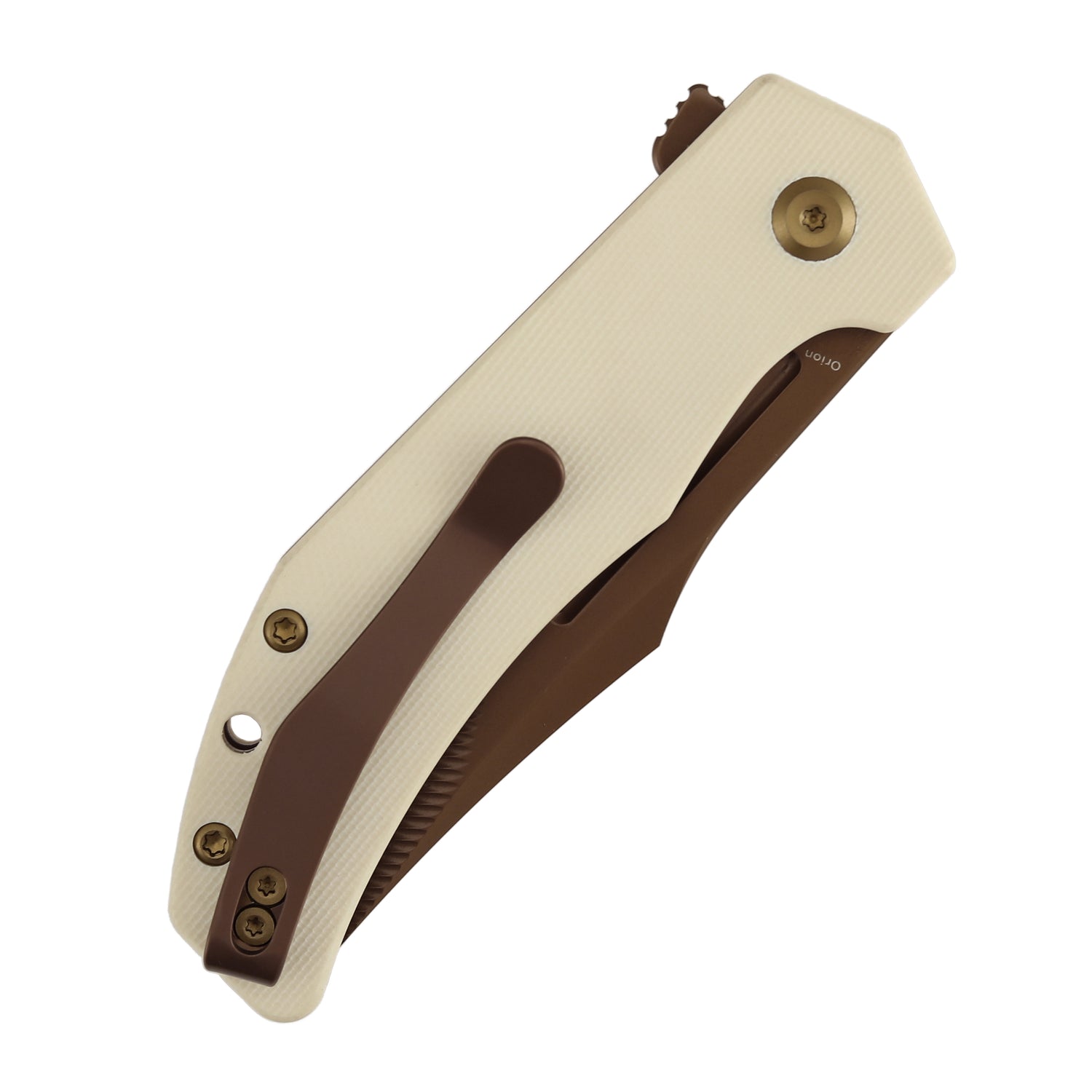 Tenable Orion B1089C5 Rose Gold Nitro-V Blade Ivory White G10 Handle Liner Lock Folding Knife