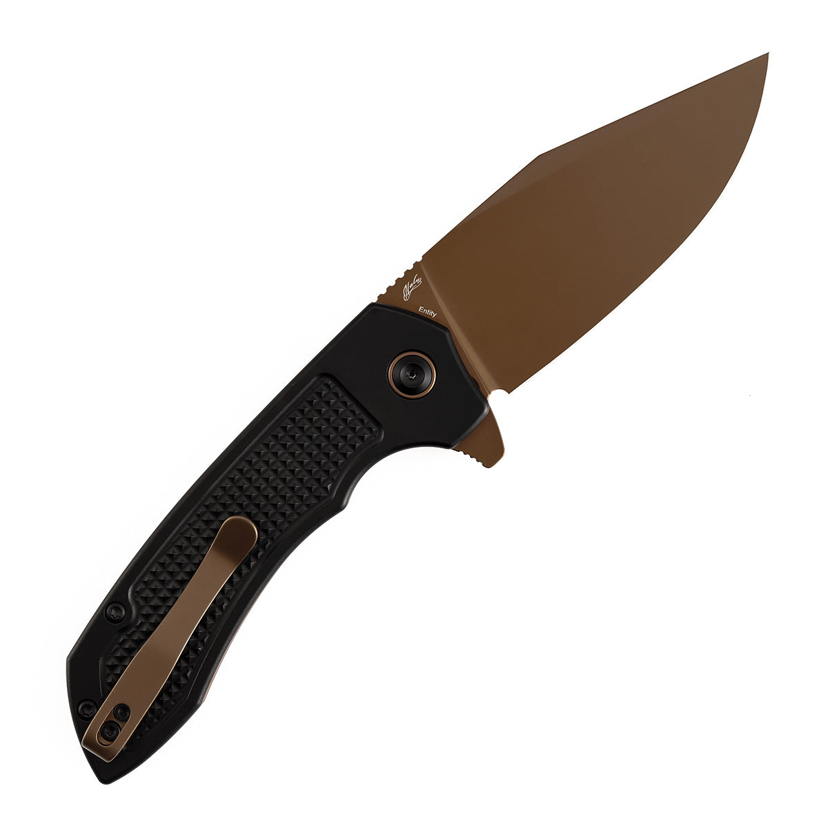 Tenable Entity B1036F1 Rose Gold 14C28N Blade Black Aluminum Handdle Button Lock Folding Knife