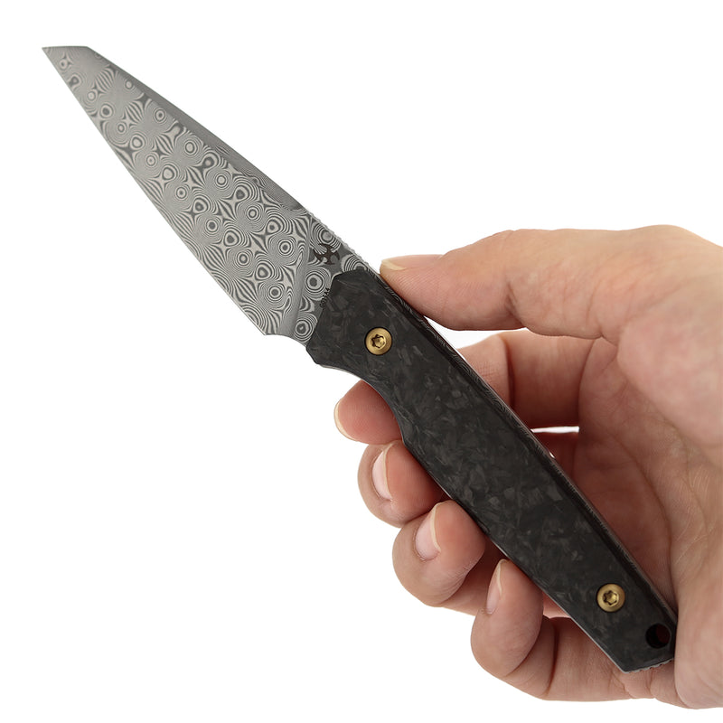 Kansept Parr G011A4 Damascus Blade Shred Carbon Fiber Handle Fixed Blade Knife