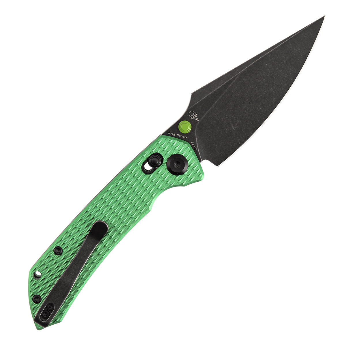 Tenable Fenrir T1034V16 Blackwash Nitro-V Blade Green Anodized Aluminum Handle Crossbar Lock Folding Knife