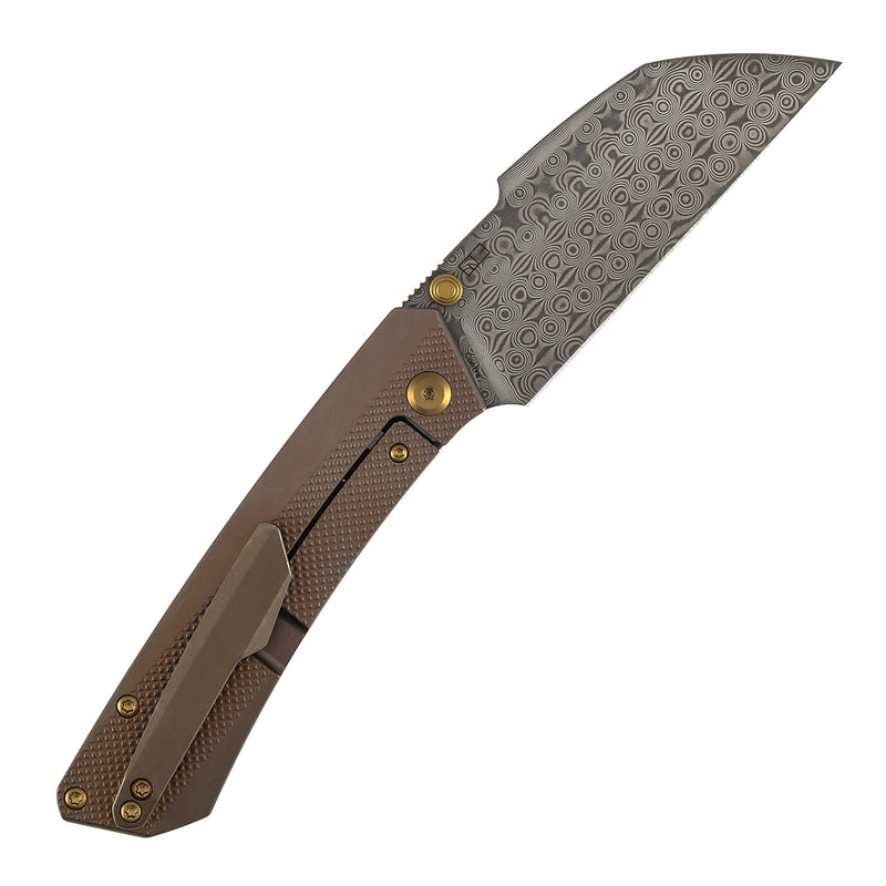 Kansept Contra K1139A4 Damascus Blade Bronze Anodized Titanium Handle Frame Lock Folding Knife