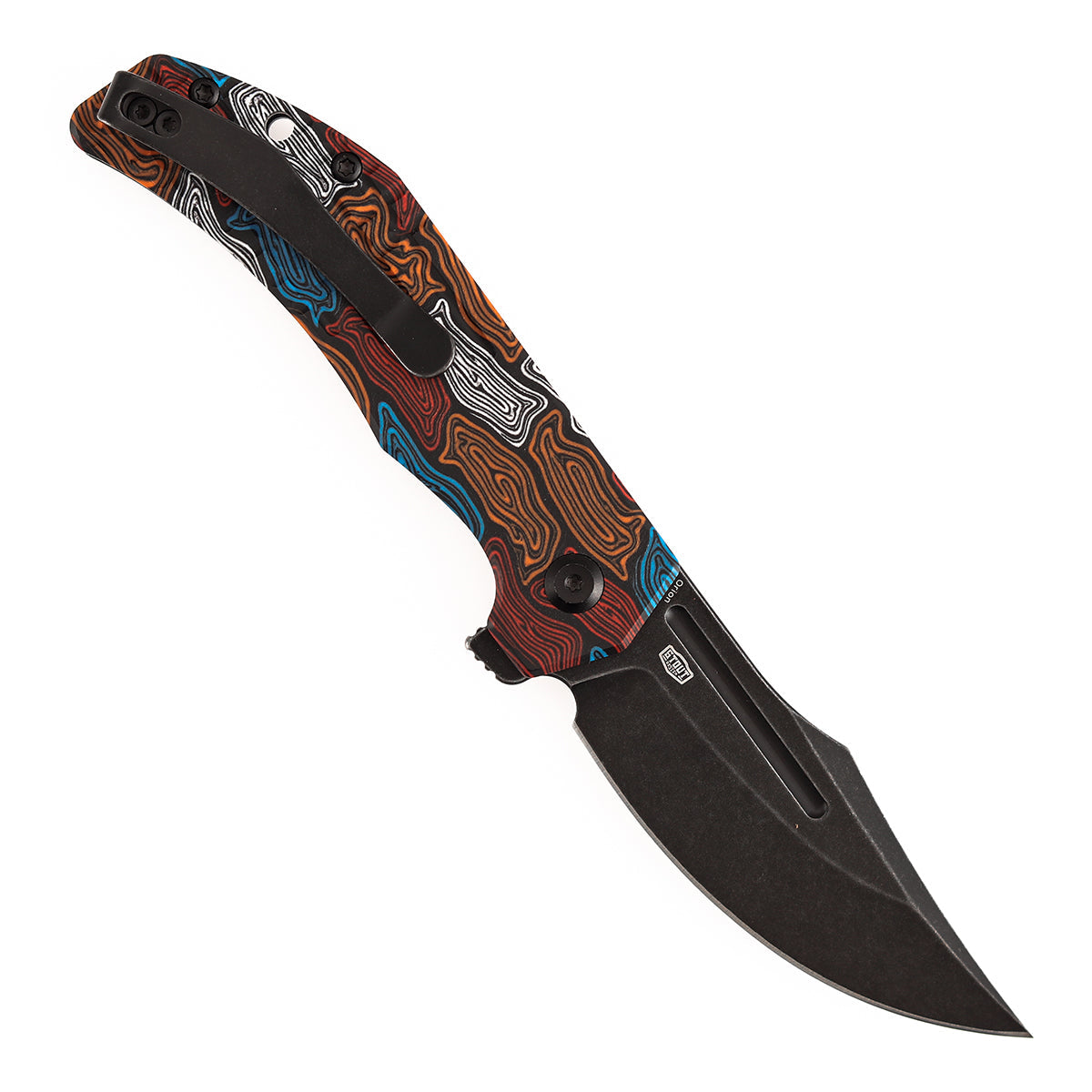 Tenable Orion B1089A7 Blackwashed 14C28N Blade Multi-color Topo G-mascus Handle Liner Lock Folding Knife