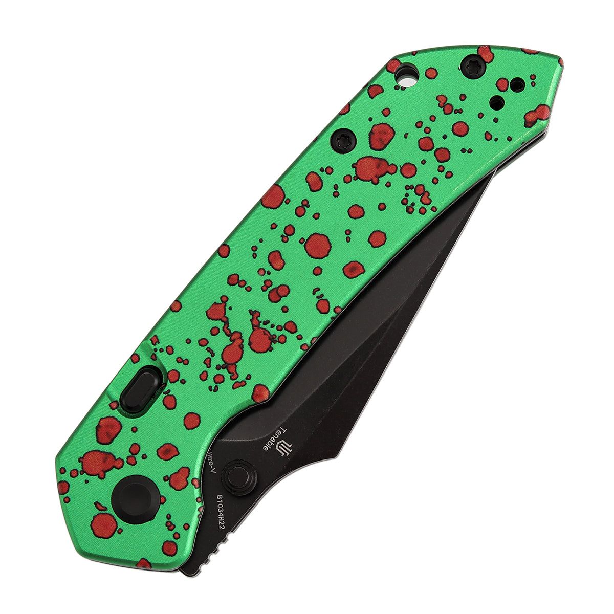 Tenable Fenrir B1034H22 Blackwash Nitro-V Blade Green Aluminum Handle Top Liner Lock Folding Knife