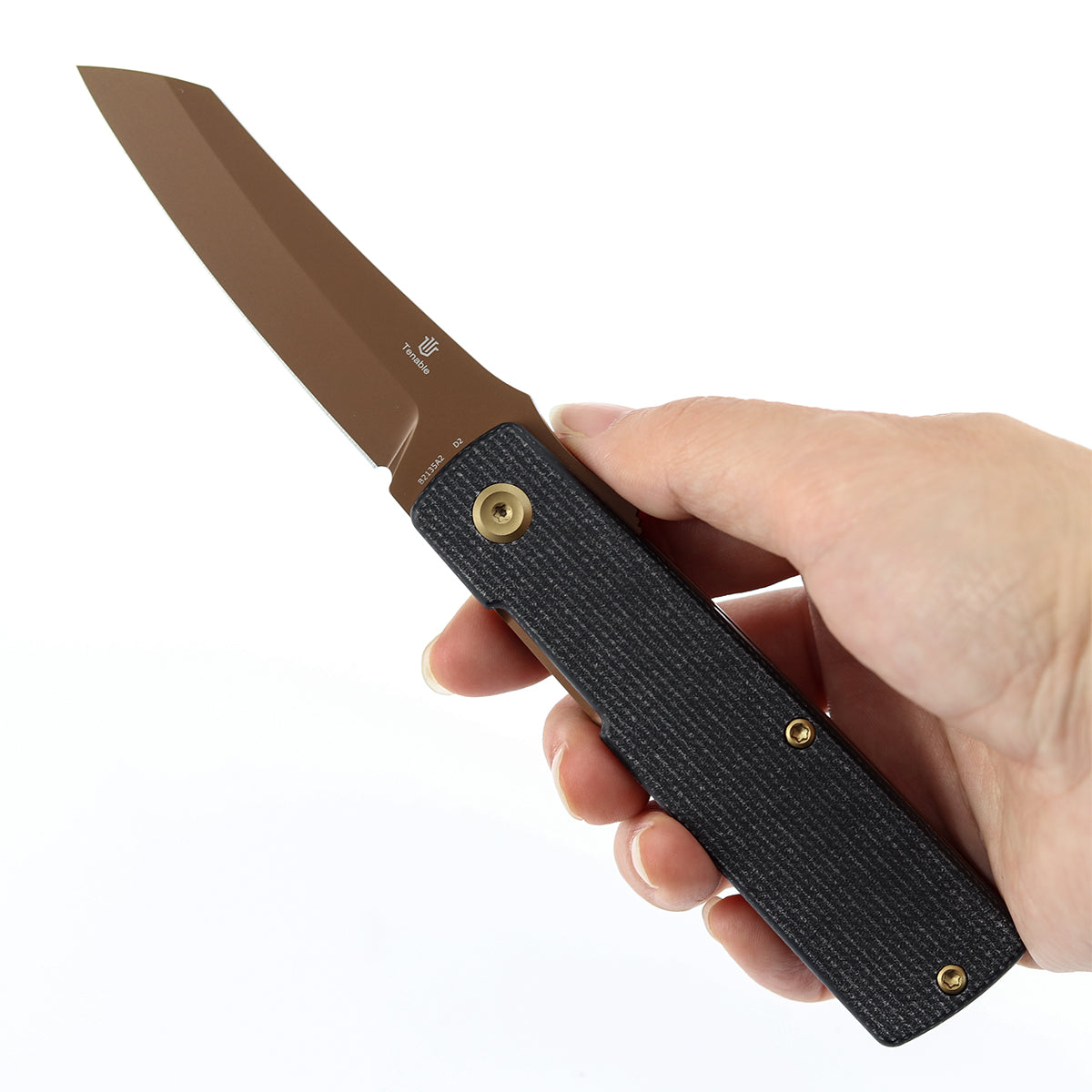 Tenable Higonokami B2135A2 Rose Gold Coated D2 Blade Black Micarta Handle Liner Lock Folding Knife