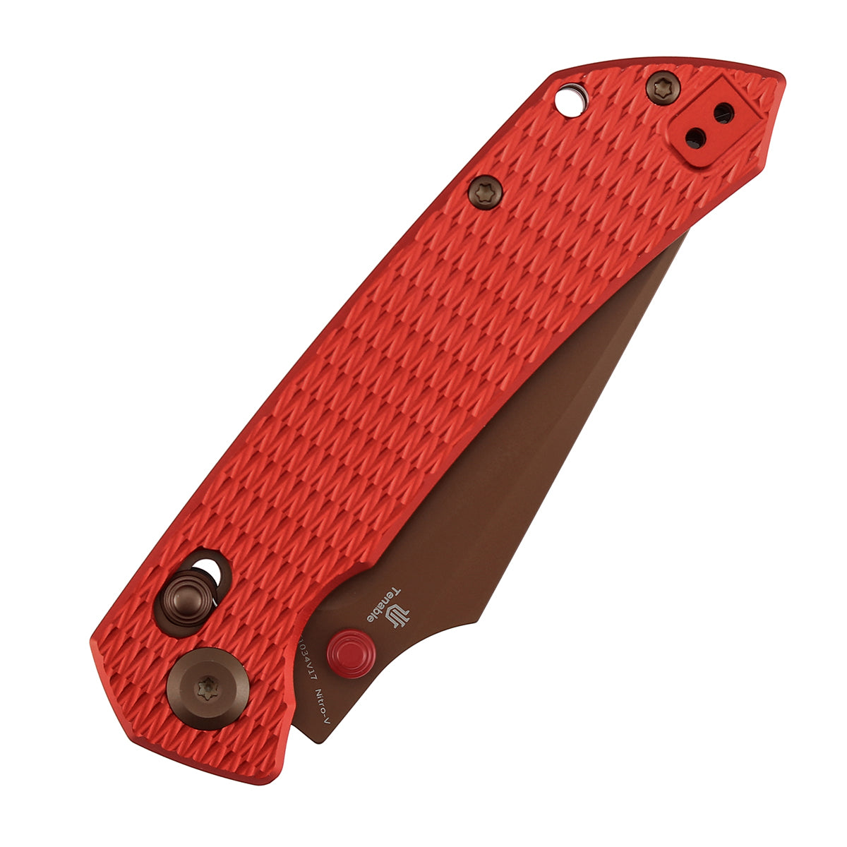 Tenable Fenrir T1034V17 Rose Gold Nitro-V Blade Red Anodized Aluminum Handle Crossbar Lock Folding Knife