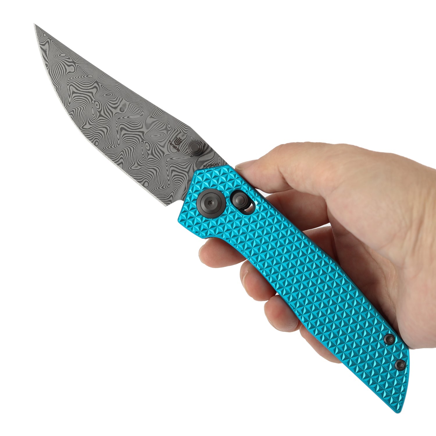 Tenable Deadite B1081V1 Water Ripple Damascus Blade Aluminum Handle Crossbar Lock Folding Knife