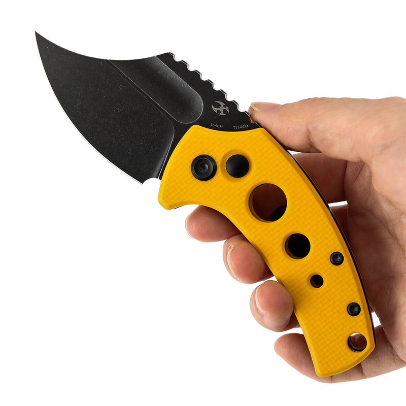 Kansept Wasp T2144F4 154CM Blade Yellow G10 Handle Button Lock Folding Knife