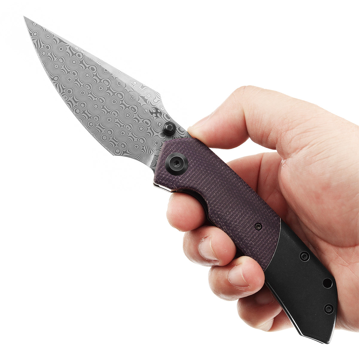 Kansept Fenrir K1034Z2 Flipper Knife Damascus Blade Titanium + Micarta Handle Edc Knife Liner Lock