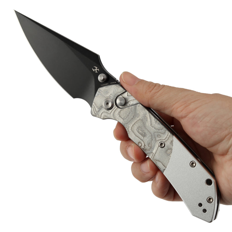 Kansept Fenrir T1034B3 Blackwash 154CM Blade G-10 with Aluminum Foil Handle Button Lock Folding Knife