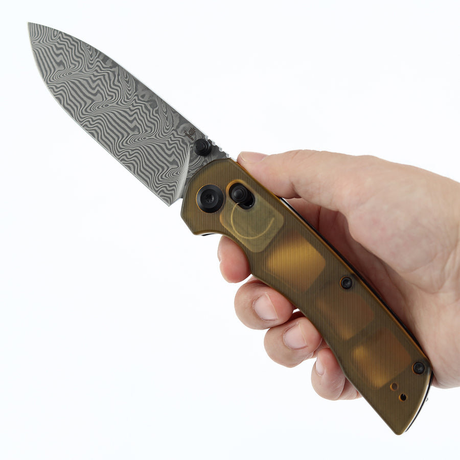 Tenable Kryo T1001V10 Damascus Blade PEI/Ultem Handle Crossbar Lock Folding Knife