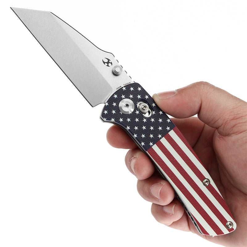 Kansept Main Street T1015V9 154CM Blade Jade G10 with American Flag Handle Crossbar Lock Folding Knife