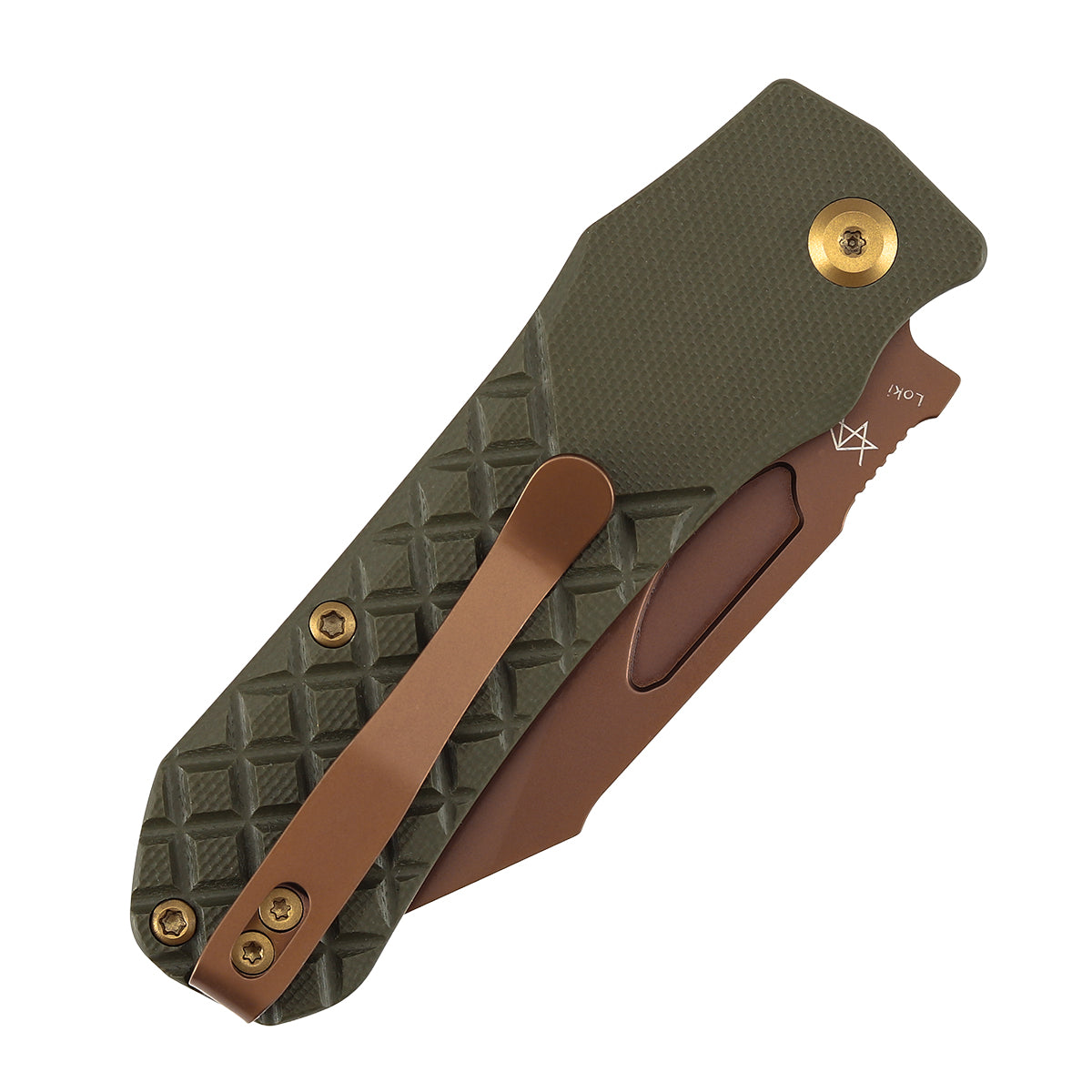 Tenable Loki B1058A4 Rose Gold Nitro-V Blade Olive Green G10 Handle Liner Lock Folding Knife