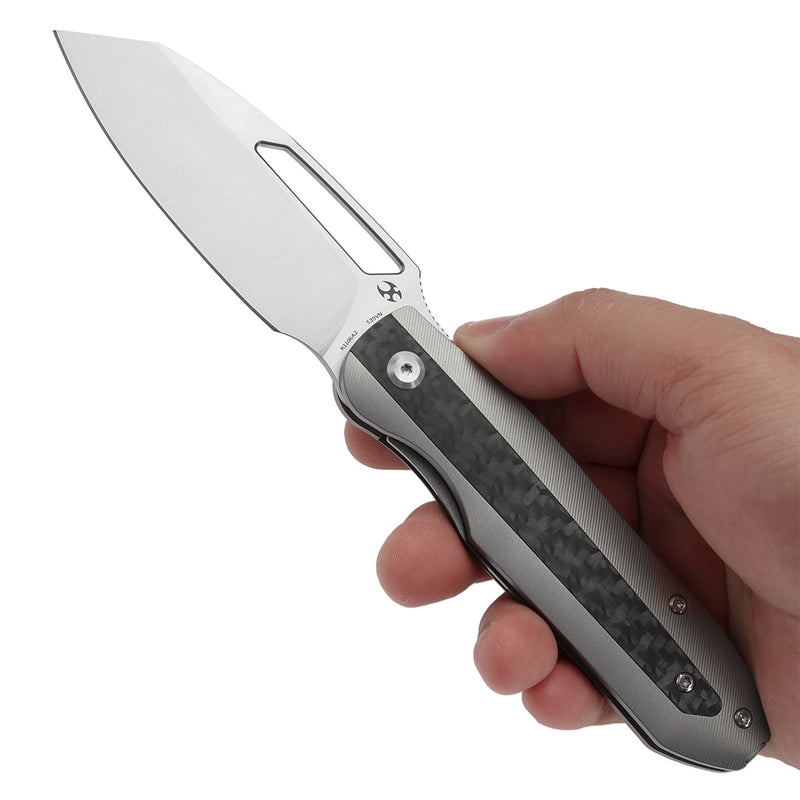 Kansept Thunderhead K1106A2 CPM-S35VN Blade Beadblasted Titanium with Twill Carbon FIber Inlay Handle Frame Lock Folding Knife