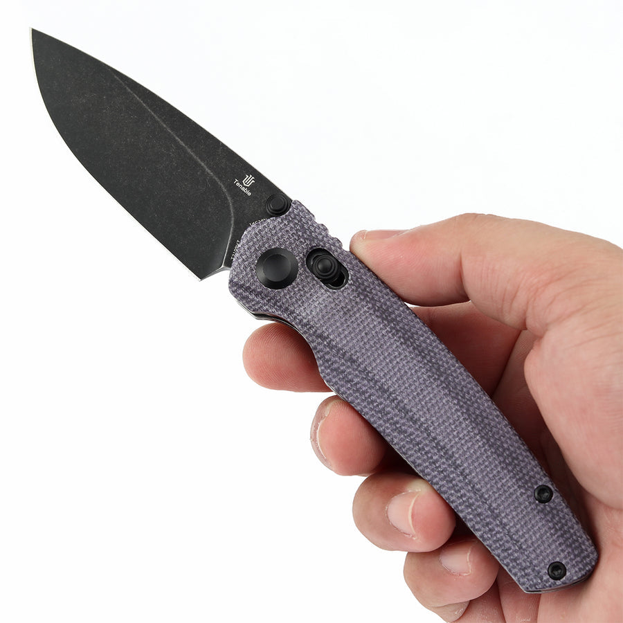 Tenable Raven T2109V7 14C28N Blade Purple Micarta Handle Cross Bar Lock Folding Knife