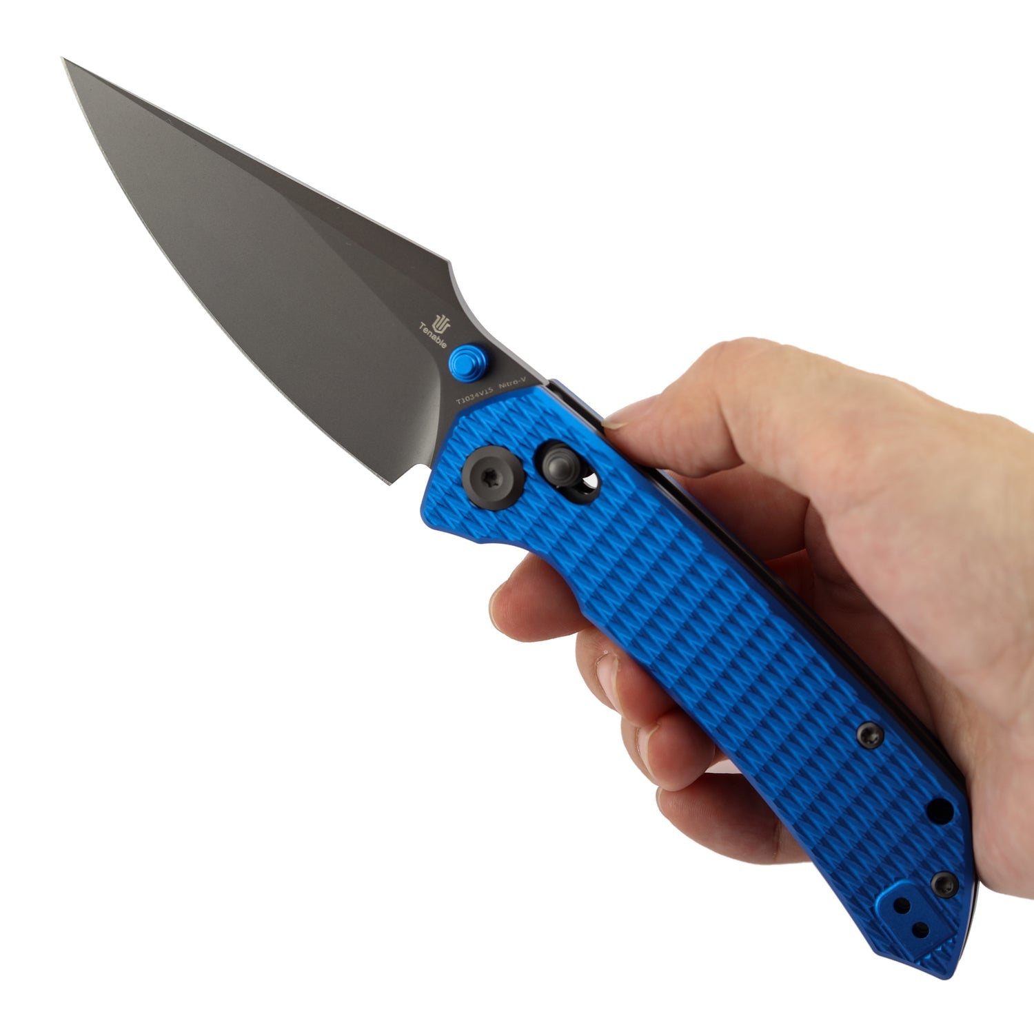 Tenable Fenrir T1034V15 Gray TiCn Coated Nitro-V Blade Blue Anodized Aluminum Handle Crossbar Lock Folding Knife