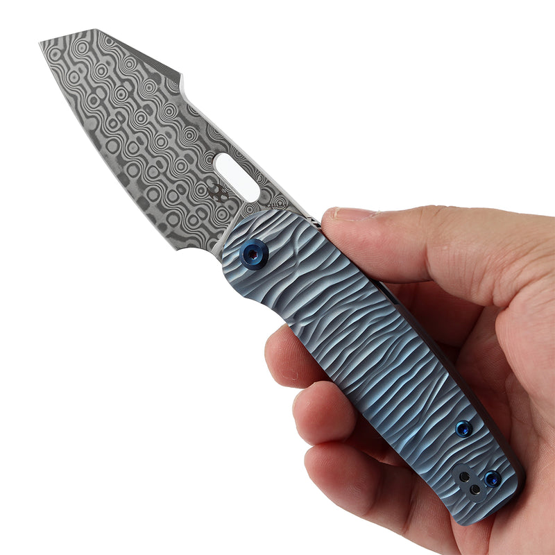 Kansept Orlok K2111A5 Damascus Blade Titanium Handle Nested Liner Lock Folding Knives