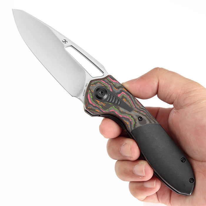 KANSEPT Thoth K1075A1 CPM 20CV Blade Titanium and 80S Camo Carbon Handle Bolster Lock