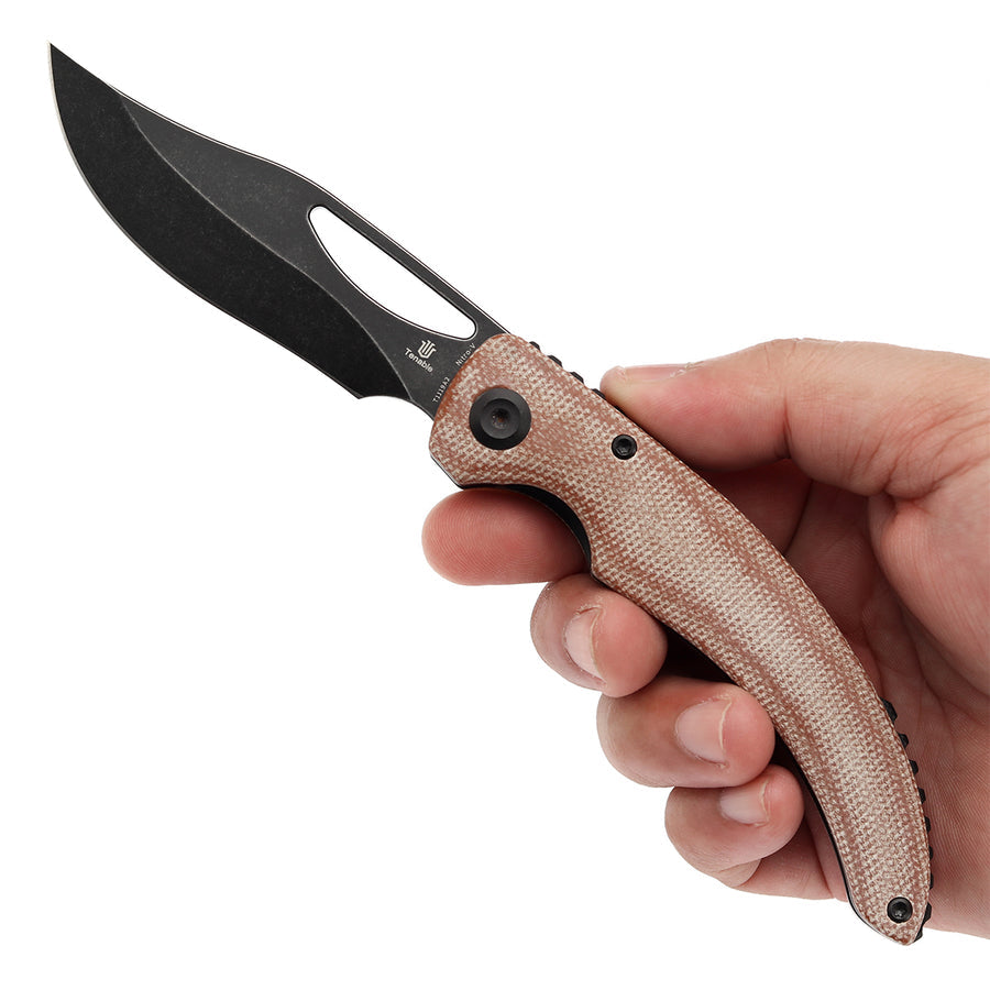 Tenable Gideon T1119A2 Blackwash Nitro-V Point Blade Brown Micarta Handle Liner Lock