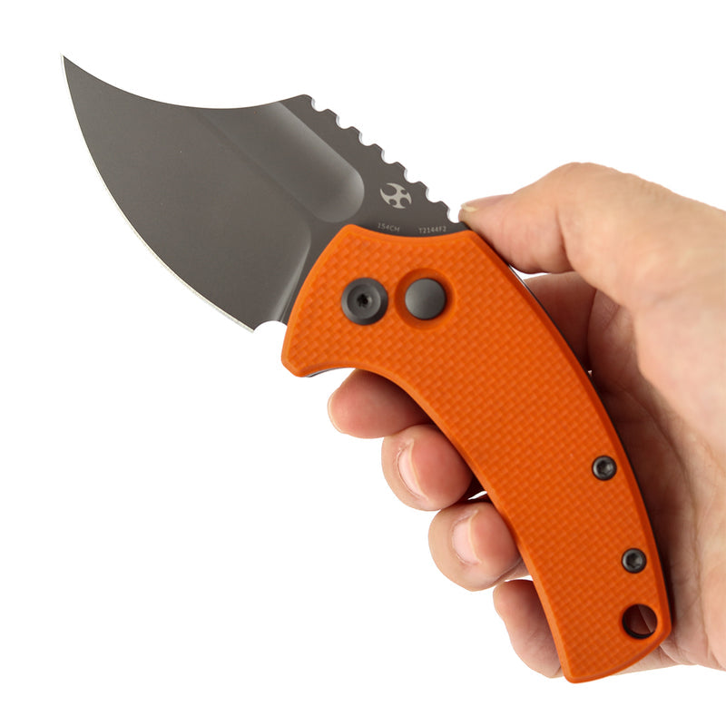 Kansept Wasp T2144F2 Gray TiCn Coated 154CM Blade Orange G10 Handle Button Lock Folding Knife