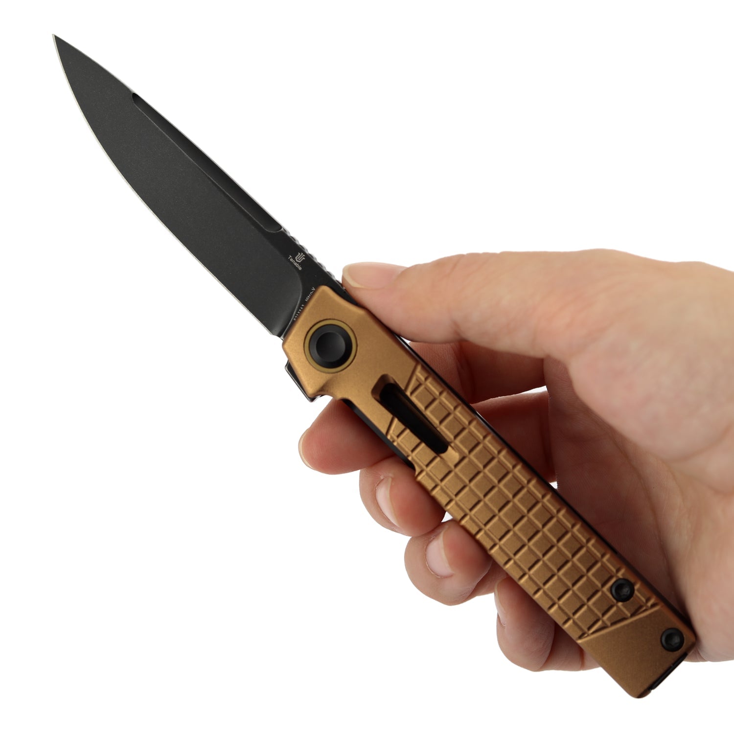 Tenable Kitpu B2123A2 Blackwash Nitro-V Blade Bronze Aluminum Handle Liner Lock Folding Knife