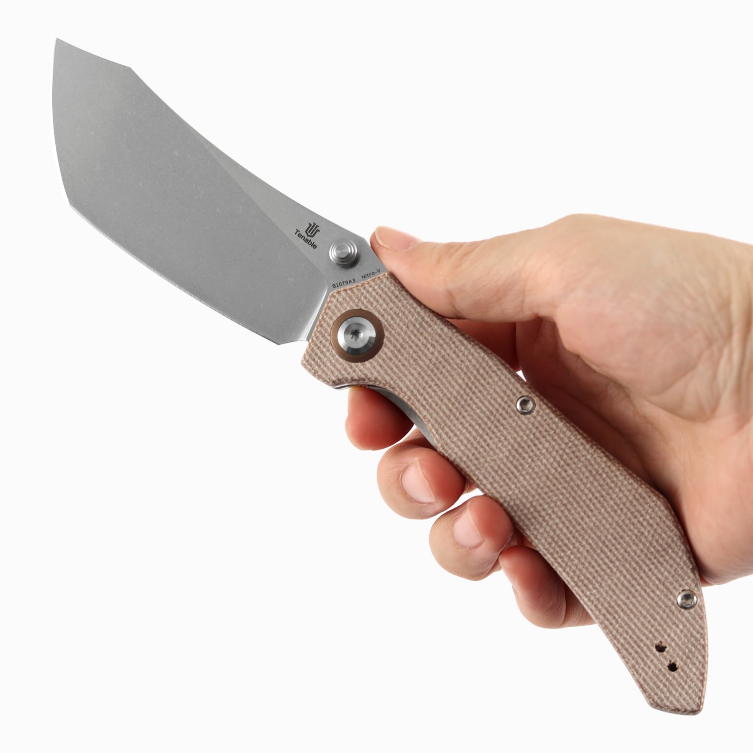 Tenable Tipper B1079A3 Stonewashed Nitro-V Blade Brown Micarta Handle Liner Lock Folding Knife