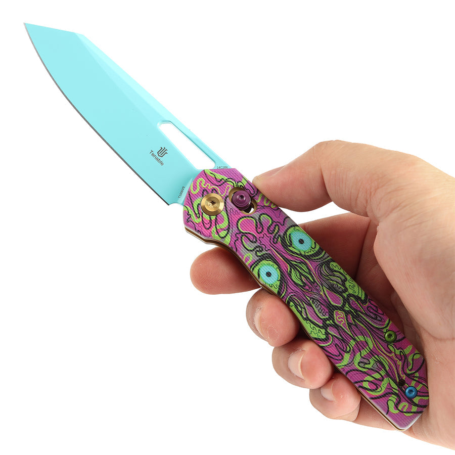 Tenable Shard T1006V9 14C28N Blade G10 with Purple Undead Print Handle Cross Bar Lock