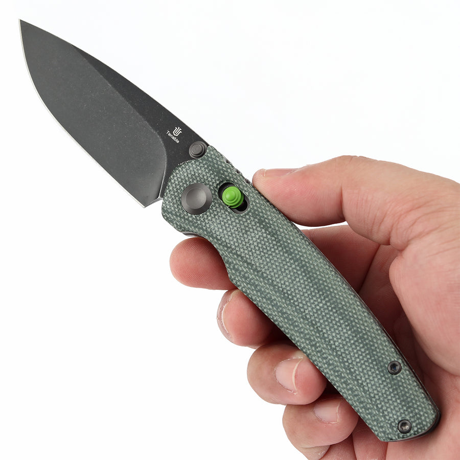 Tenable Raven T2109V5 14C28N Blade Green Micarta Handle Cross Bar Lock Folding Knife