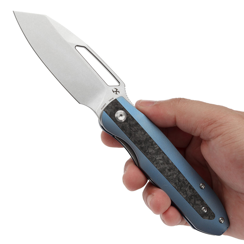 Kansept Thunderhead K1106A3 CPM-S35VN Blade Blue Titanium with Shred Carbon Fiber Inlay Handle Frame Lock Folding Knife