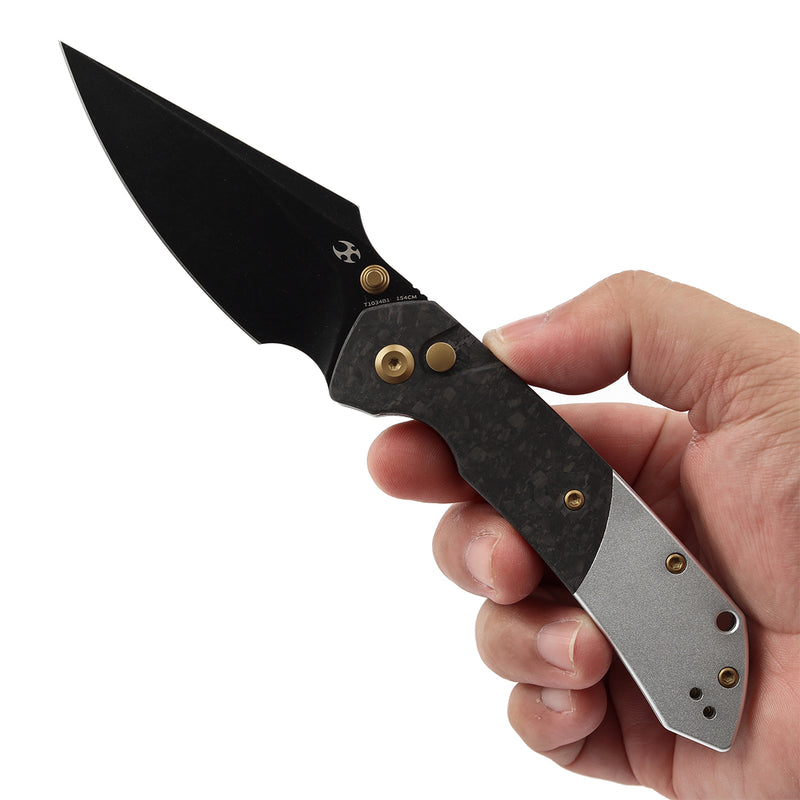 Kansept Fenrir T1034B1 Blackwash 154CM Blade Carbon Fiber with Aluminum Handle Button Lock Folding Knife