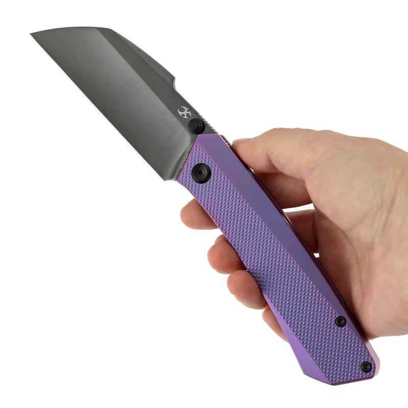 Kansept Contra K1139A5 Mirrior DLC CPM-S90V Blade Purple Anodized Titanium Handle Frame Lock Folding Knife