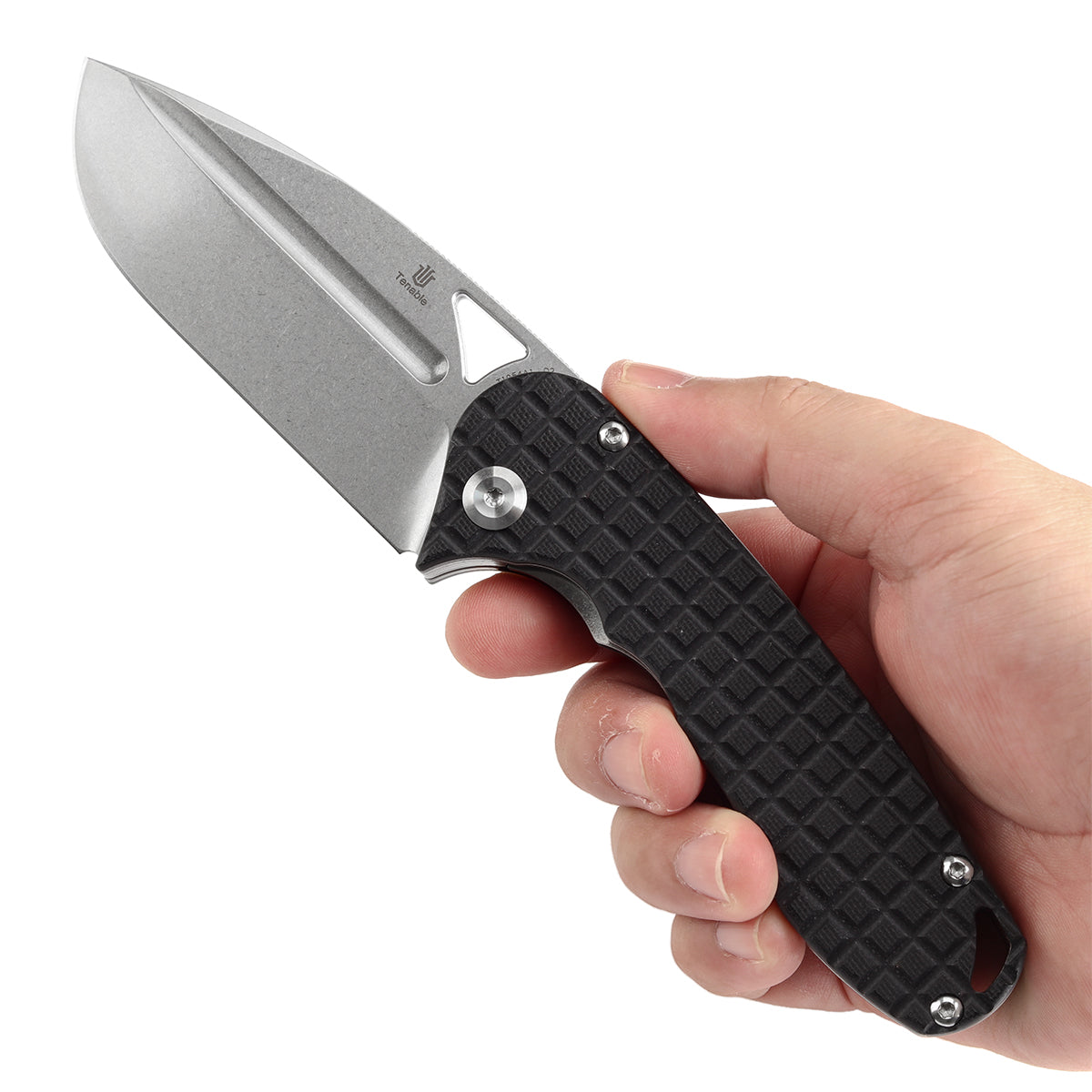 Tenable Bömbur T1054A1 Stonewashed D2 Blade Black G10 Handle Liner Lock Folding Knife