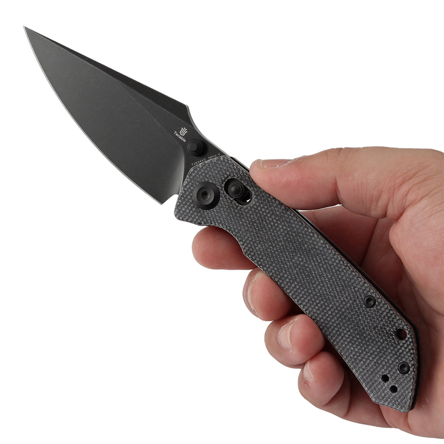 Tenable Fenrir T1034V3 Nitro-V Blade Black Micarta Handle Cross Bar Lock Folding Knife