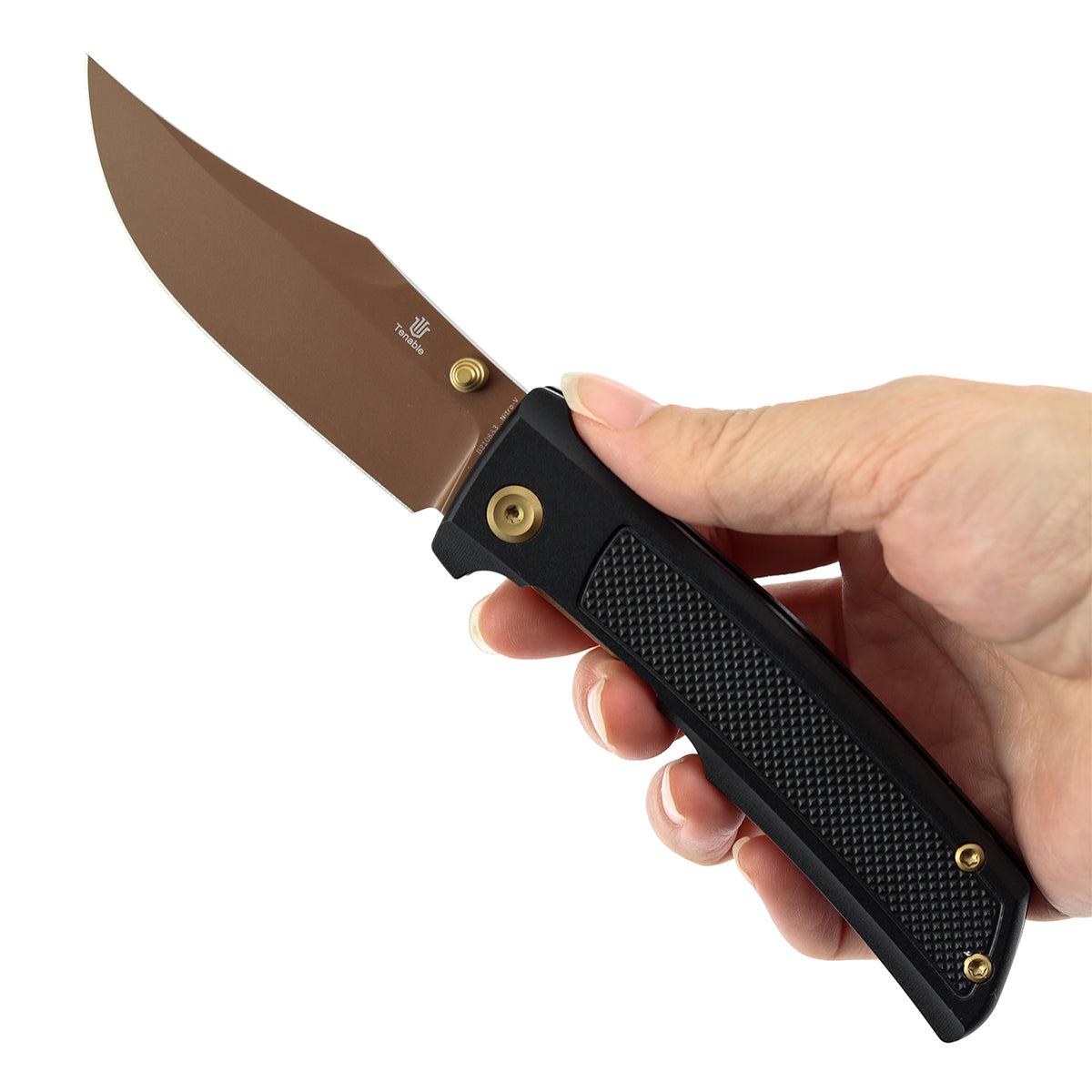 Tenable Bison B2108A3 Rose Gold Nitro-V Blade Black Aluminum Handle Liner Lock Folding Knife