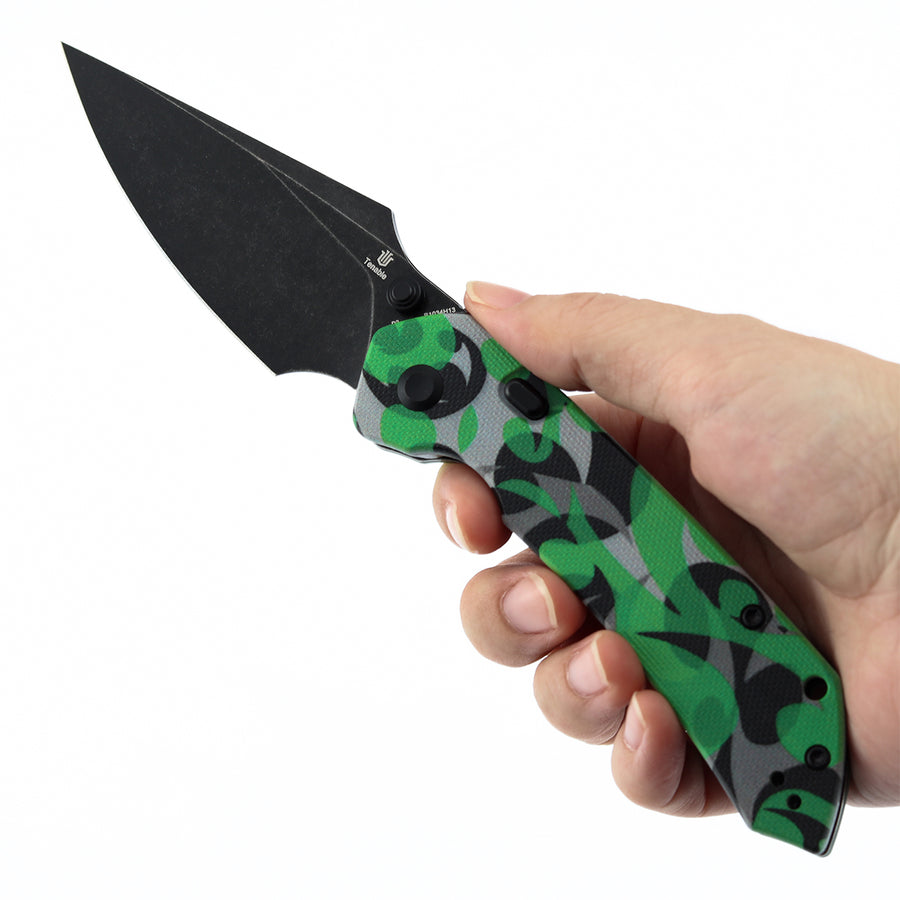 Tenable Fenrir B1034H13 D2 Blade Jade G10 with Green Camouflage Pattern Handle Top Liner Lock Folding Knife