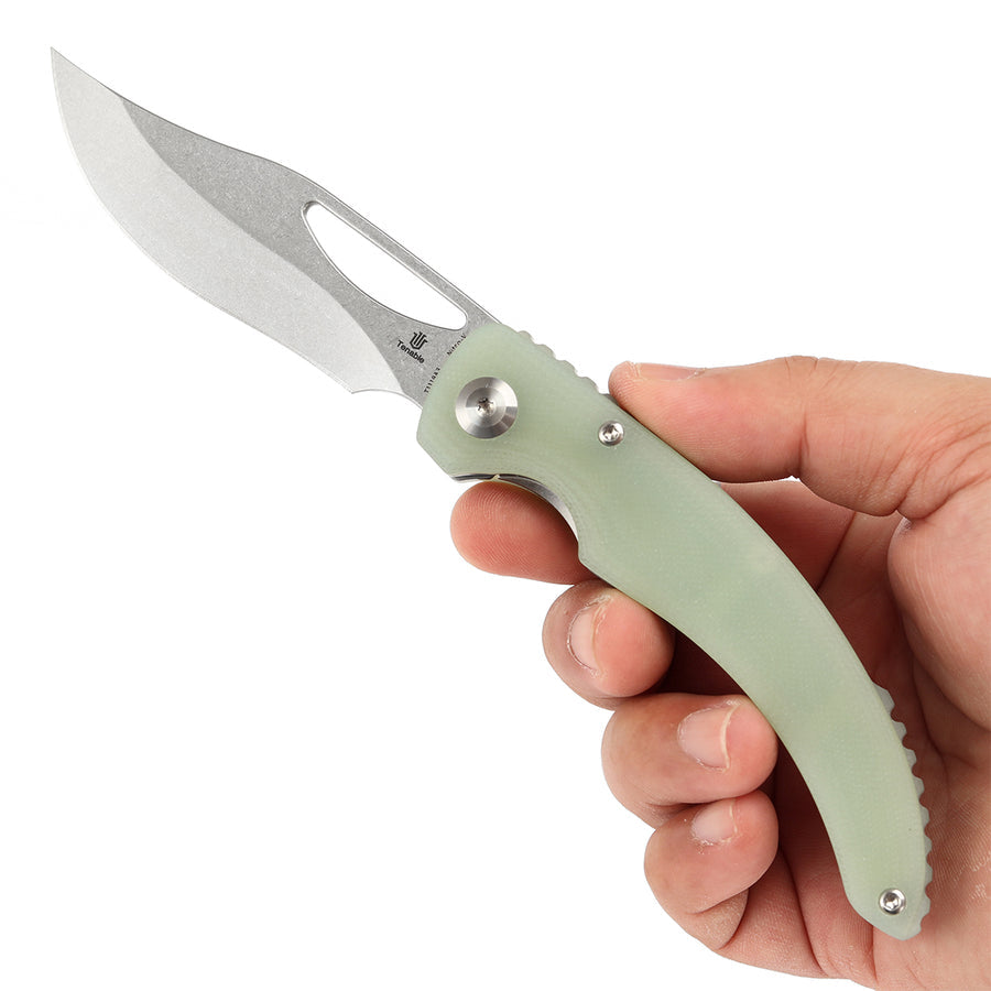 Tenable Gideon T1119A3 Stonewashed Nitro V Blade Jade G10 Handle Folding Knife Liner Lock