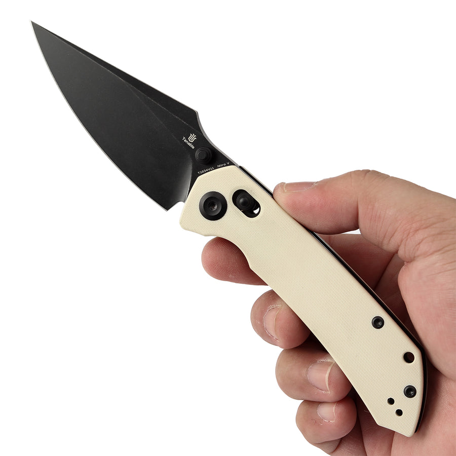 Tenable Fenrir T1034V11 Nitro-V Blade White G10 Handle Cross Bar Lock Folding Knife