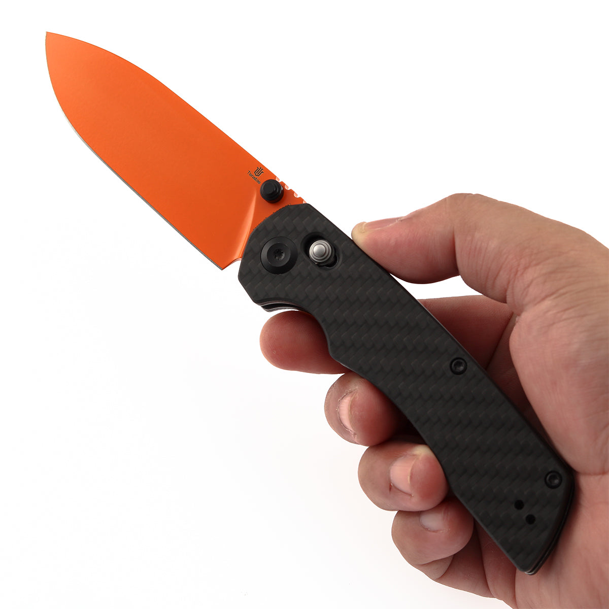 Tenable Kryo T1001V12 Orange Coated 14C28N Blade Twill Carbon Fiber+G10 Handle Crossbar Lock Folding Knife