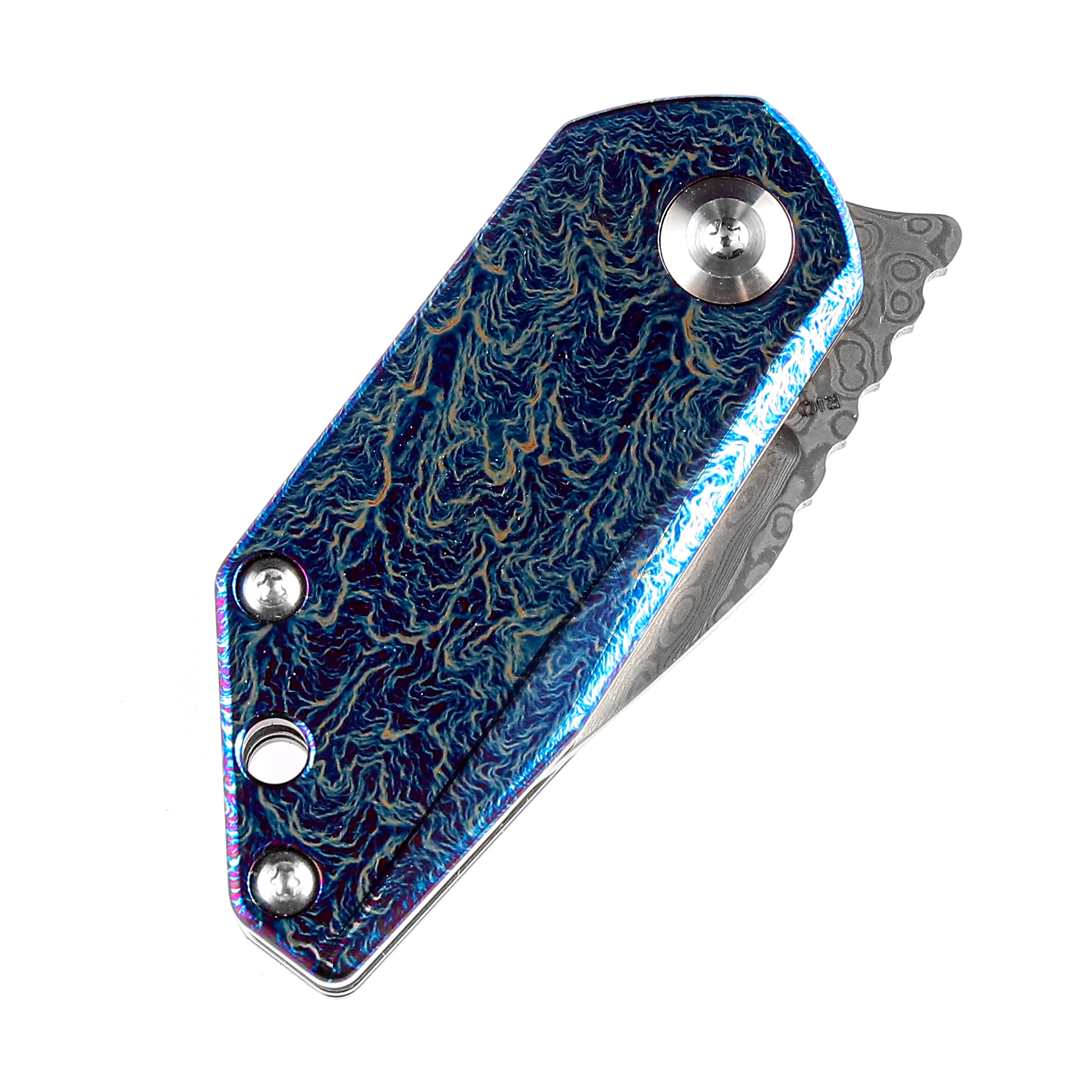 Kansept Knives RIO K3044D2 Damascus Blade Lightning Strike Anodized Titanium Handle Liner Lock EDC Knife